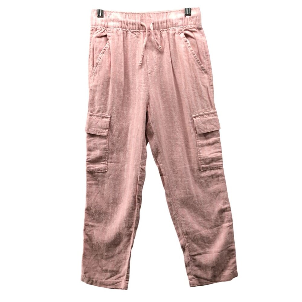 Gap Girls Size 8 (M) Easy Linen Blend Pants Pink Cargo Pull On Straight